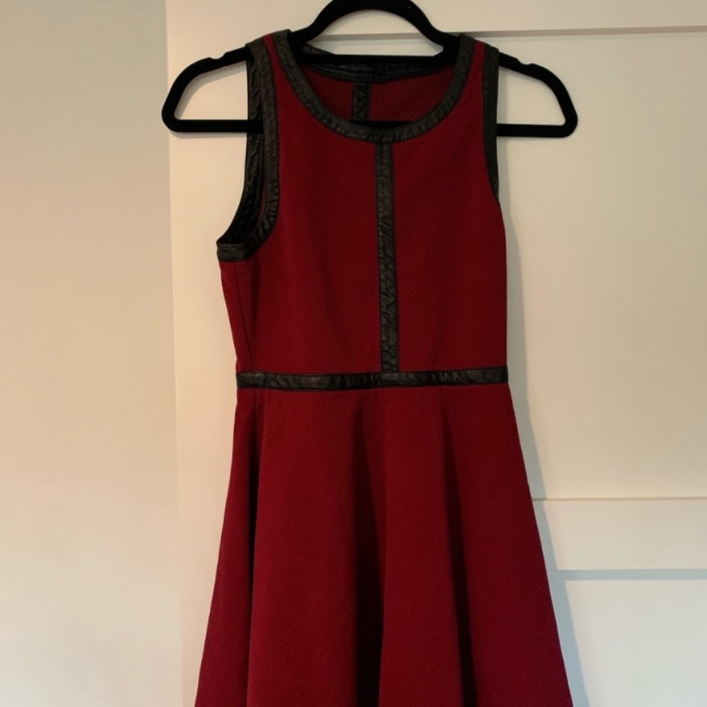 Red Dress with Faux Leather Details